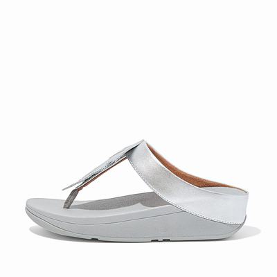 Fitflop Women's FINO Feather Metallic Toe-Post Sandals - Silver, JV6051384